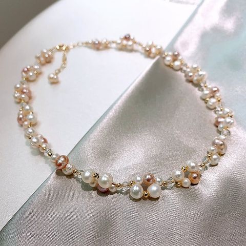 Vòng Cổ Ngọc Trai Tự Nhiên Bện Sắc Màu Phối Pha Lê Trong Suốt MADAME HIEN PEARLS Cho Nữ CT031