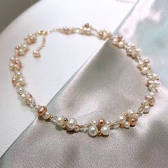 Vòng Cổ Ngọc Trai Tự Nhiên Bện Sắc Màu Phối Pha Lê Trong Suốt MADAME HIEN PEARLS Cho Nữ CT031