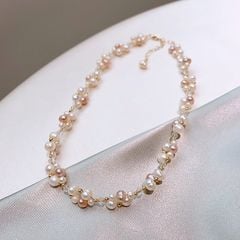 Vòng Cổ Ngọc Trai Tự Nhiên Bện Sắc Màu Phối Pha Lê Trong Suốt MADAME HIEN PEARLS Cho Nữ CT031