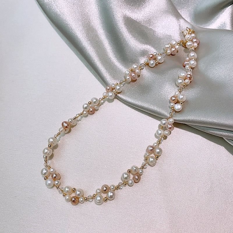 Vòng Cổ Ngọc Trai Tự Nhiên Bện Sắc Màu Phối Pha Lê Trong Suốt MADAME HIEN PEARLS Cho Nữ CT031