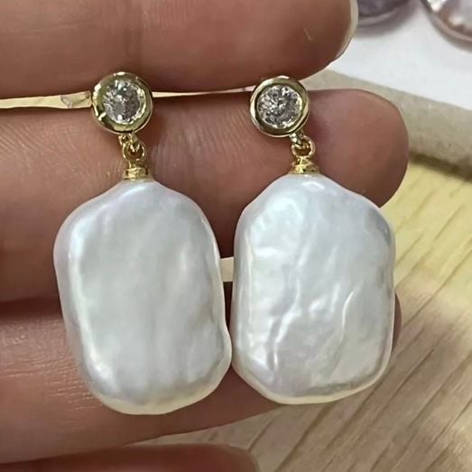 Bông tai Ngọc Trai Tự Nhiên Handmade Tua Rua Baroque Phong cách Châu Âu, sành điệu BTB005