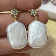 Bông tai Ngọc Trai Tự Nhiên Handmade Tua Rua Baroque Phong cách Châu Âu, sành điệu BTB005