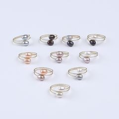 Nhẫn Ngọc Trai Hạt Xoài 5-6mm Thiết Kế Sang Trọng dáng hạt cơm đôi Tự Nhiên NG002