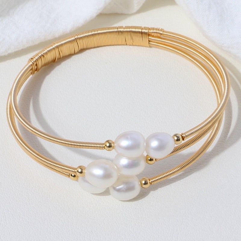 Vòng Tay Gọng Hở Đính Ngọc Trai Giọt Nước Kiểu Còng Cứng Đính Ngọc Trai MADAME HIEN PEARL Thời Trang Freesize VTG004M