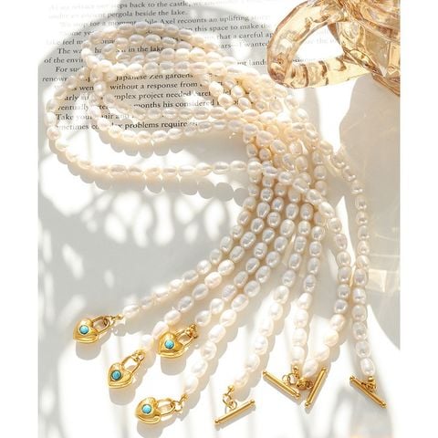 Dây Chuyền Ngọc Trai Mặt Trái Tim Khảm Đá Ngọc Lam Cao Cấp Kiểu Pháp MADAME HIEN PEARLS CG014