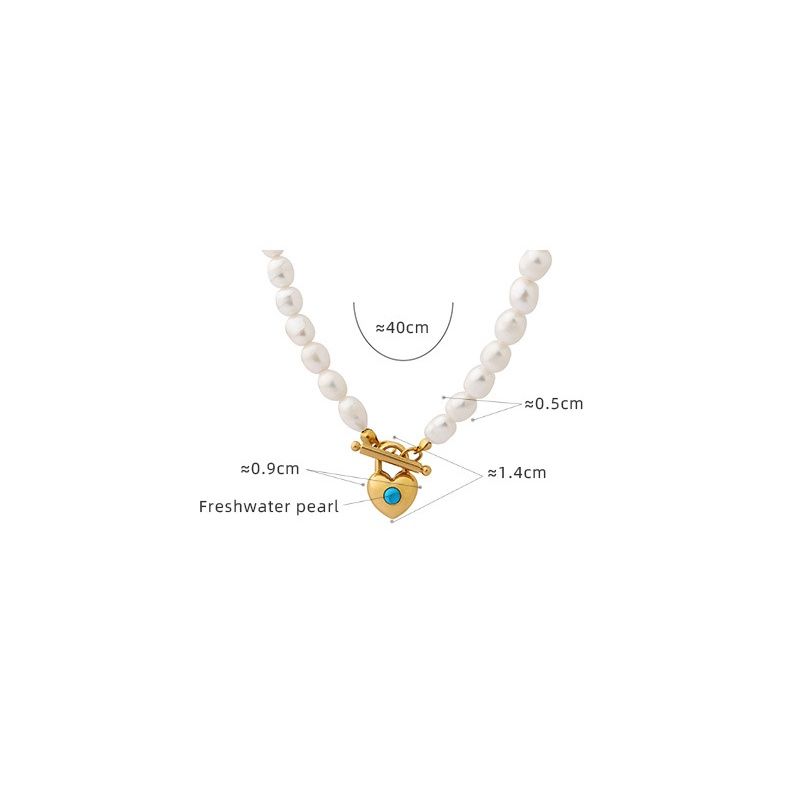Dây Chuyền Ngọc Trai Mặt Trái Tim Khảm Đá Ngọc Lam Cao Cấp Kiểu Pháp MADAME HIEN PEARLS CG014