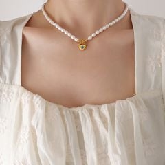 Dây Chuyền Ngọc Trai Mặt Trái Tim Khảm Đá Ngọc Lam Cao Cấp Kiểu Pháp MADAME HIEN PEARLS CG014