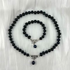 Bộ Set Ngọc Trai Đen Gồm Vòng cổ + Vòng Tay Tự Nhiên 9-10mm Khoá Nơ Bạc Mặt Giọt Nước MADAME HIEN PEARLS SCT004D