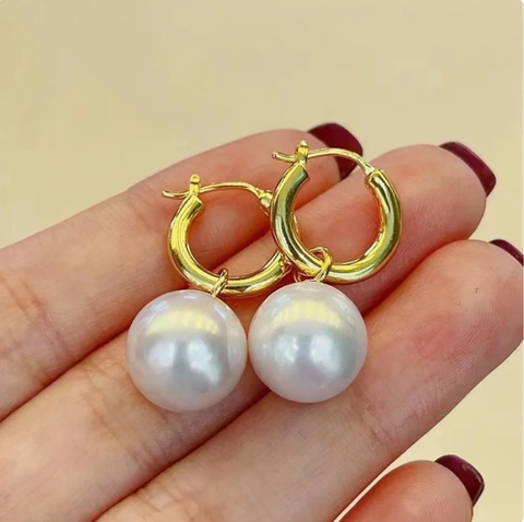 Bông Tai Bạc Ý Đính Ngọc Trai Edison Tự Nhiên MADAME HIEN PEARLS Khoá Tròn Tối Giản