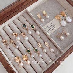 Bông Tai Ngọc Trai Tự Nhiên Tua Rua Mặt Cẩm Thạch Ngọc Bích Viền Vàng Sang Trọng MADAME HIEN PEARLS BTG148