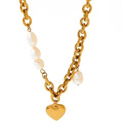 Bộ Vòng Cổ Chocker và Vòng Tay Dây Thép Mắc Xích Mặt Trái Tim Phối Ngọc Trai Cá Tính Mạnh MADAME HIEN PEARLS SPS058B