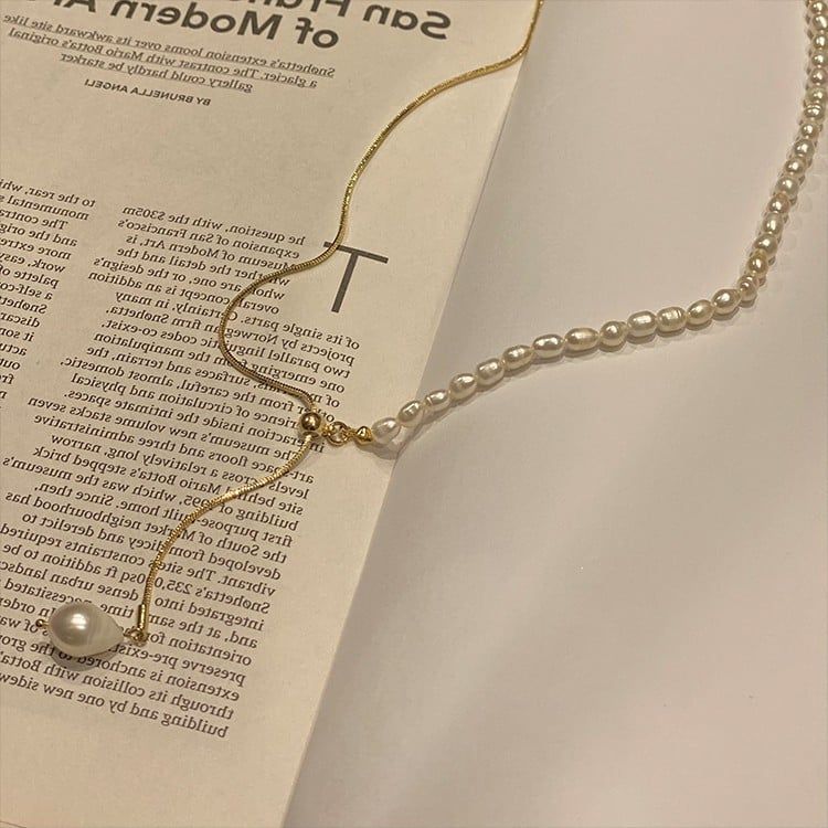 Vòng cổ Choker Ngọc Trai Tự Nhiên Khoá Có Thể Điều Chỉnh Mặt 1 Hạt Ngọc Trai Tua Rua MADA CG021