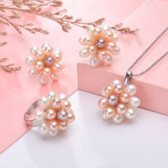 Bộ Set Ngọc Trai Vòng Cổ, Nhẫn và Bông Tai Bộ Trang Sức Ngọc Trai Chùm Nho Lạ Mắt Sang Trọng MADAME HIEN PEARLS Cho Nữ SPS094