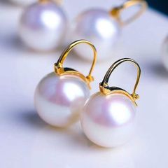 Bông Tai Bạc s925 Mạ Vàng Ý Đính Ngọc Trai 11mm Hạt Tròn Đẹp Grade AAA Mặt Khung U MADAME HIEN PEARLS BMVBTT013