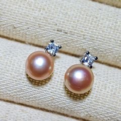 Bông Tai Bạc 925 Mạ Tối Giản Minimalist Đính Đá và Ngọc Trai Tự Nhiên MADAME HIEN PEARLS Thời Trang BTN015