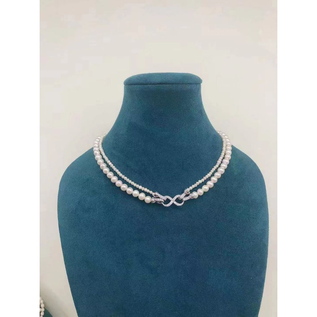 Khóa Cài Mặt Dây Chuyền Đôi 2 Dây Mặt Số 8 Vô Cực Cẩn Đá Zircon Mạ Vàng 14K MADAME HIEN PEARLS PKKC016