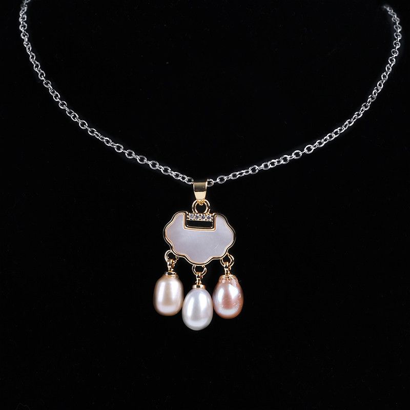 Vòng Cổ Ngọc Trai Tự Nhiên Mặt Đám Mây Trung Hoa Khảm Xà Cừ Vỏ Ốc Đáng Yêu MADAME HIEN PEARLS Cho Nữ MG033