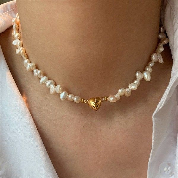 Vòng Cổ Ngọc Trai Baroque Tự Nhiên Mặt Khoá Tim Đáng Yêu MADAME HIEN PEARLS Cho Nữ CB046