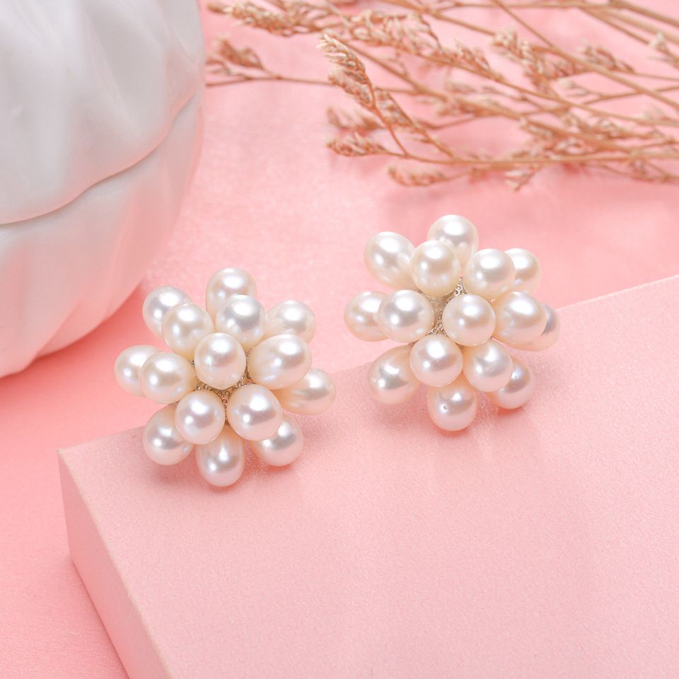 Bộ Set Ngọc Trai Vòng Cổ, Nhẫn và Bông Tai Bộ Trang Sức Ngọc Trai Chùm Nho Lạ Mắt Sang Trọng MADAME HIEN PEARLS Cho Nữ SPS094