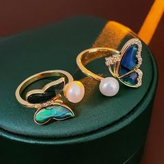 Nhẫn Ngọc Trai Tự Nhiên Mặt Bướm Bay Xà Cừ Vỏ Bàu Ngư MADAME HIEN PEARLS Cho Nữ NN110