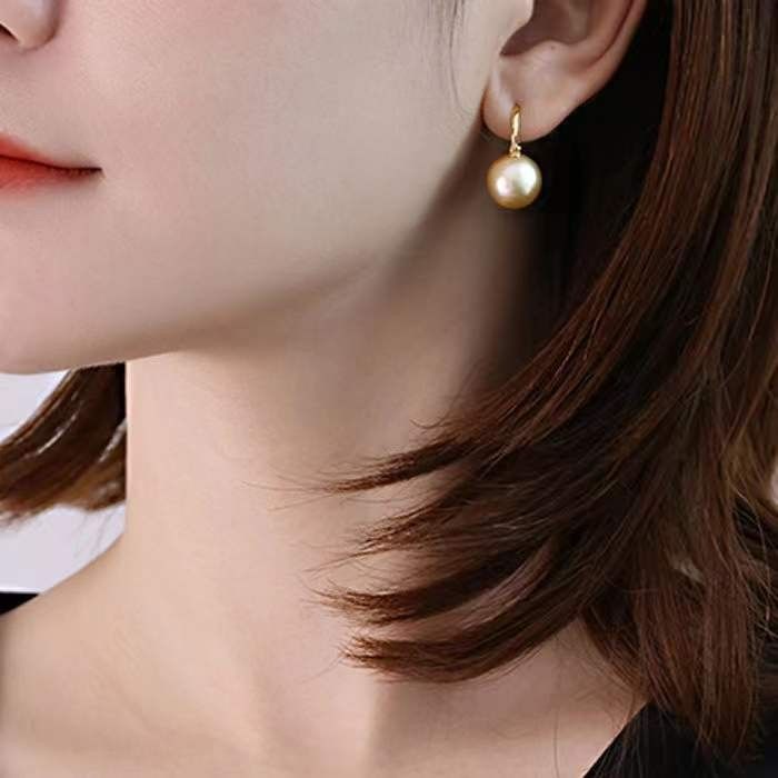 Bông Tai Bạc s925 Mạ Vàng Ý Đính Ngọc Trai 11mm Hạt Tròn Đẹp Grade AAA Mặt Khung U MADAME HIEN PEARLS BMVBTT013