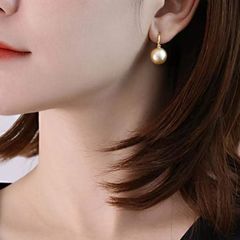 Bông Tai Bạc s925 Mạ Vàng Ý Đính Ngọc Trai 11mm Hạt Tròn Đẹp Grade AAA Mặt Khung U MADAME HIEN PEARLS BMVBTT013
