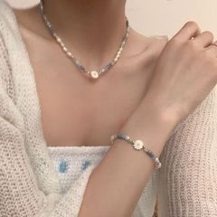 Vòng Cổ Ngọc Trai Gạo Tự Nhiên Phối Cham Tone Xanh Biển Đáng Yêu MADAME HIEN PEARLS Cho Con Gái Yêu CG040