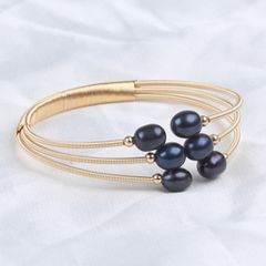 Vòng Tay Gọng Hở Đính Ngọc Trai Giọt Nước Kiểu Còng Cứng Đính Ngọc Trai Đen MADAME HIEN PEARL Thời Trang Freesize VTG004D