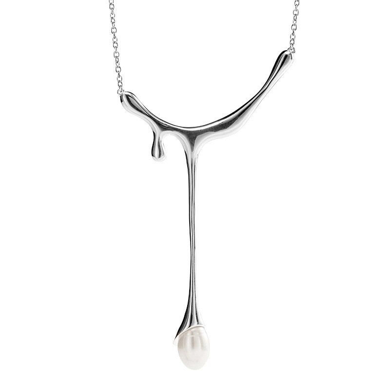 Vòng Cổ Bạc s925 Mặt Giọt Nước Đính Ngọc Trai Tối Giản MADAME HIEN PEARLS MG22