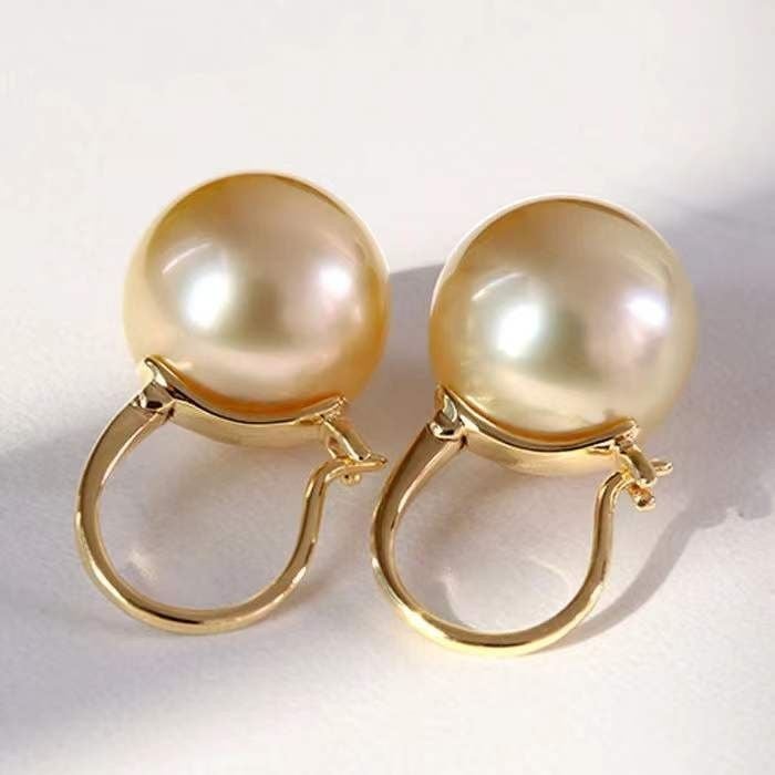 Bông Tai Bạc s925 Mạ Vàng Ý Đính Ngọc Trai 11mm Hạt Tròn Đẹp Grade AAA Mặt Khung U MADAME HIEN PEARLS BMVBTT013