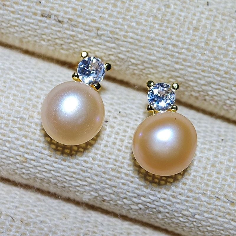Bông Tai Bạc 925 Mạ Tối Giản Minimalist Đính Đá và Ngọc Trai Tự Nhiên MADAME HIEN PEARLS Thời Trang BTN015