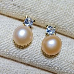 Bông Tai Bạc 925 Mạ Tối Giản Minimalist Đính Đá và Ngọc Trai Tự Nhiên MADAME HIEN PEARLS Thời Trang BTN015