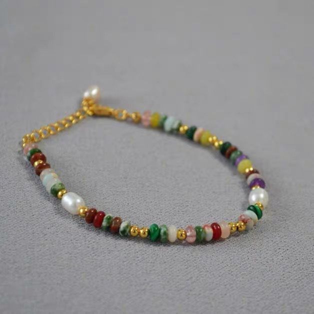 Vòng Tay Ngọc Trai Tự Nhiên Phối Đá Đa Sắc Màu Bohemian Boho MADAME HIEN PEARLS Cho Con Gái Yêu VTG023