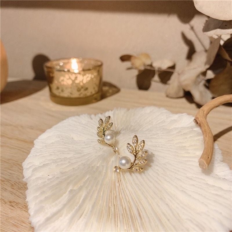 Bông Tai Ngọc Trai Tự Nhiên 6-7mm Thời Trang Zircon Dáng Lá Liễu MADAME HIEN PEARLS Cho Nữ BTN002