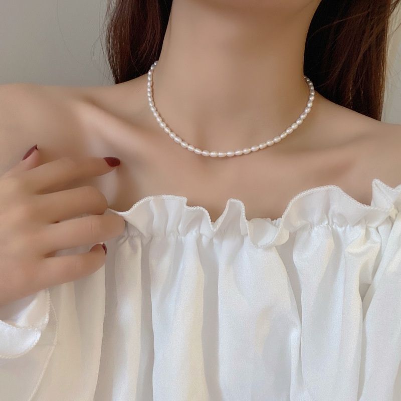 Vòng Cổ choker Đính Ngọc Trai Nuôi Hạt Gạo Tự Nhiên Thời Trang CG004