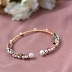 Vòng Tay Xoắn Handmade Đính Ngọc Trai Tự Nhiên Phối Đá Đa Sắc MADAME HIEN PEARLS Đáng Yêu VTB029