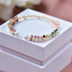 Vòng Tay Xoắn Handmade Đính Ngọc Trai Tự Nhiên Phối Đá Đa Sắc MADAME HIEN PEARLS Đáng Yêu VTB029