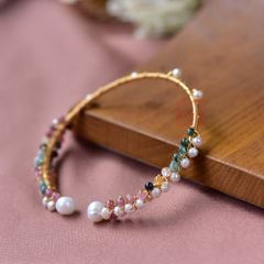 Vòng Tay Xoắn Handmade Đính Ngọc Trai Tự Nhiên Phối Đá Đa Sắc MADAME HIEN PEARLS Đáng Yêu VTB029