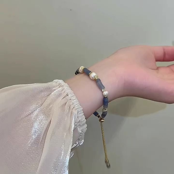 Vòng Tay Ngọc Trai Phối Đá Nút Tre Quyến Rũ Sang Trọng Cổ Điển Và Nhẹ, Vòng Tay Kéo Có Thể Điều Chỉnh VTT055