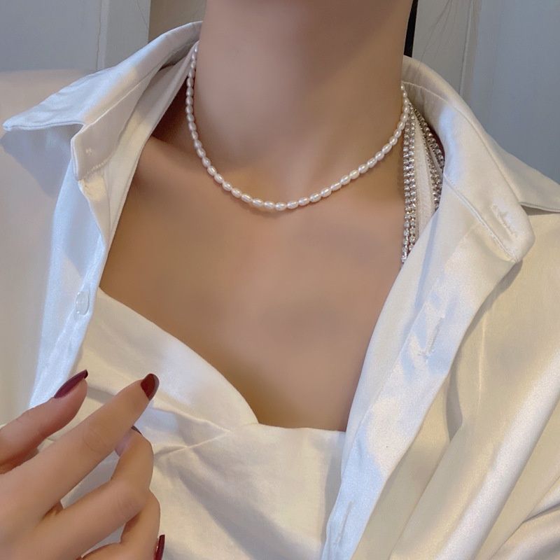 Vòng Cổ choker Đính Ngọc Trai Nuôi Hạt Gạo Tự Nhiên Thời Trang CG004
