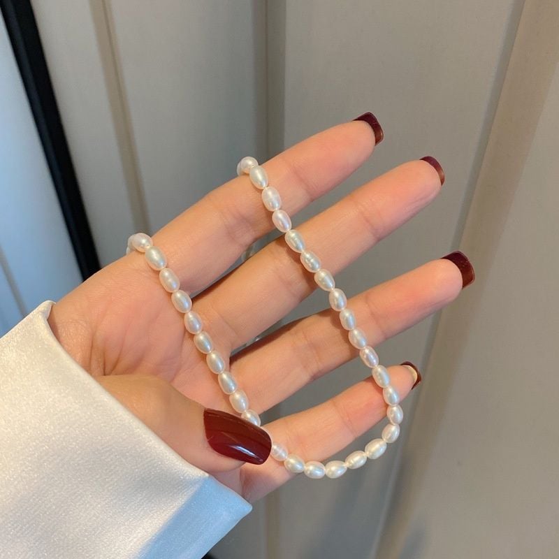 Vòng Cổ choker Đính Ngọc Trai Nuôi Hạt Gạo Tự Nhiên Thời Trang CG004