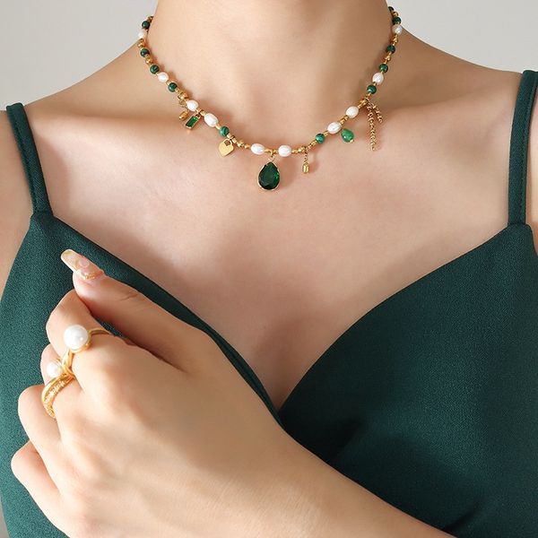 Designer Jewelry Vòng Cổ Ngọc Trai Đính Cham và Ngọc Lam Phong Cách Âu Mỹ Lạ Mắt MADAME HIEN PEARLS CG039