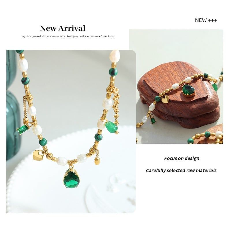 Designer Jewelry Vòng Cổ Ngọc Trai Đính Cham và Ngọc Lam Phong Cách Âu Mỹ Lạ Mắt MADAME HIEN PEARLS CG039