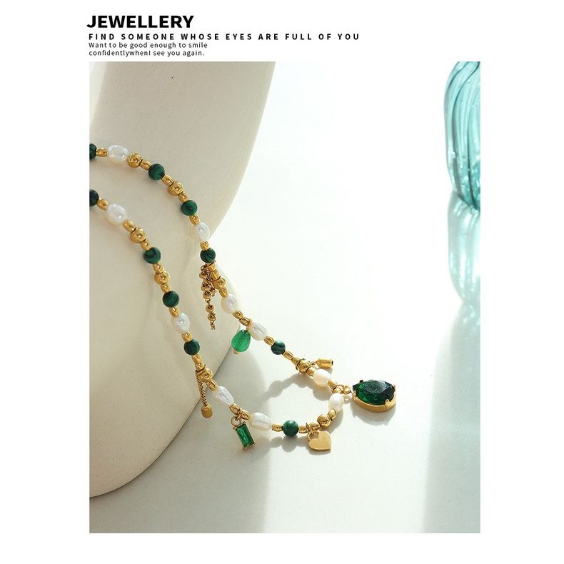 Designer Jewelry Vòng Cổ Ngọc Trai Đính Cham và Ngọc Lam Phong Cách Âu Mỹ Lạ Mắt MADAME HIEN PEARLS CG039