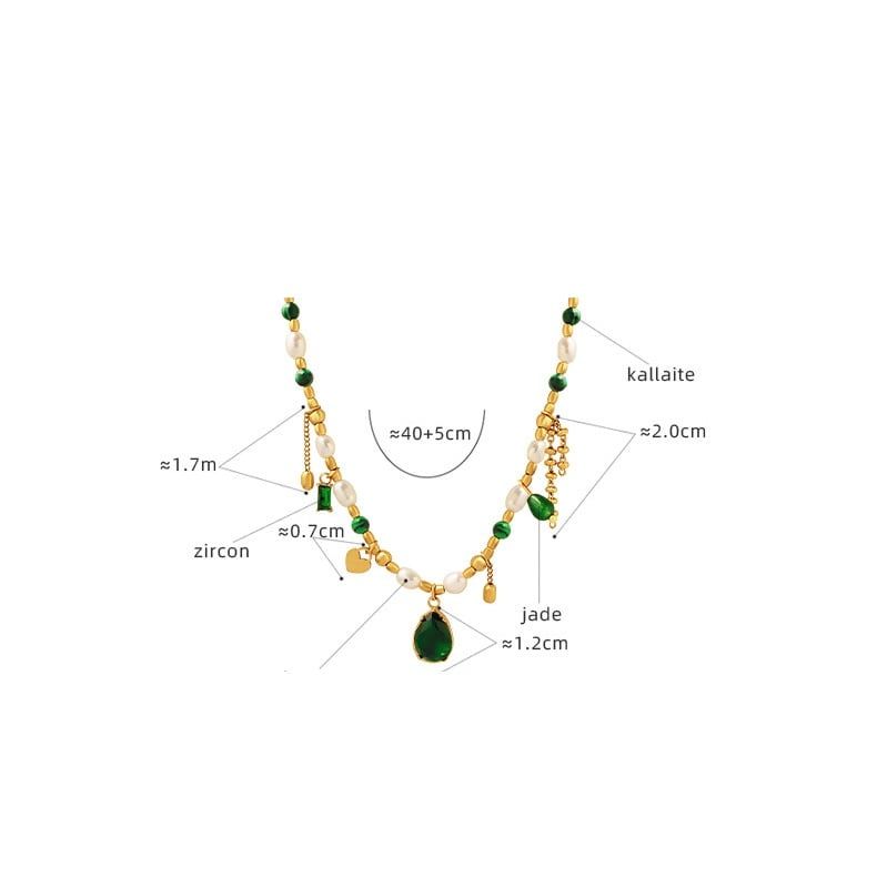 Designer Jewelry Vòng Cổ Ngọc Trai Đính Cham và Ngọc Lam Phong Cách Âu Mỹ Lạ Mắt MADAME HIEN PEARLS CG039
