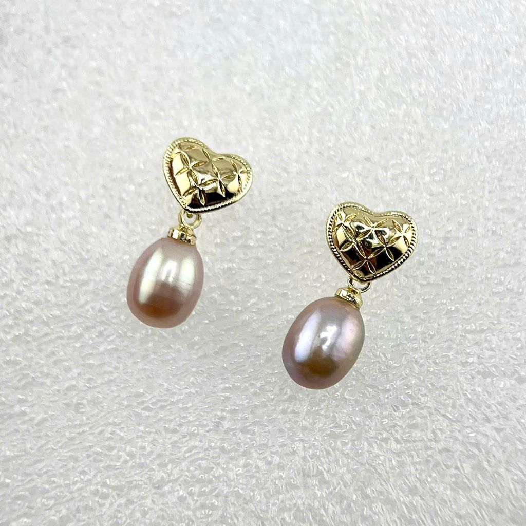 Bông Tai Ngọc Trai Tự Nhiên Mặt Trái Tim Khứa Tua Rua Ngọc Trai Hạt Gạo Đáng Yêu MADAME HIEN PEARLS BTG029B