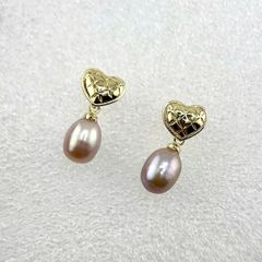 Bông Tai Ngọc Trai Tự Nhiên Mặt Trái Tim Khứa Tua Rua Ngọc Trai Hạt Gạo Đáng Yêu MADAME HIEN PEARLS BTG029B