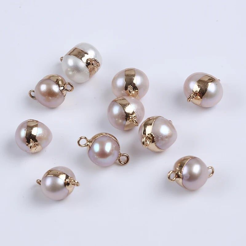 Hạt Ngọc Trai Tự Nhiên Nhiều Hình Dạng cẩn kim loại làm DIY Móc Vòng Tay, Vòng Cổ Nữ Trang PKM001S