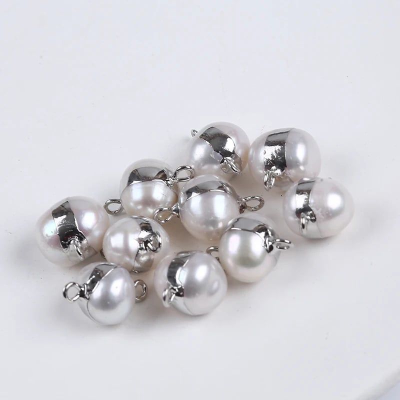 Hạt Ngọc Trai Tự Nhiên Nhiều Hình Dạng cẩn kim loại làm DIY Móc Vòng Tay, Vòng Cổ Nữ Trang PKM001S