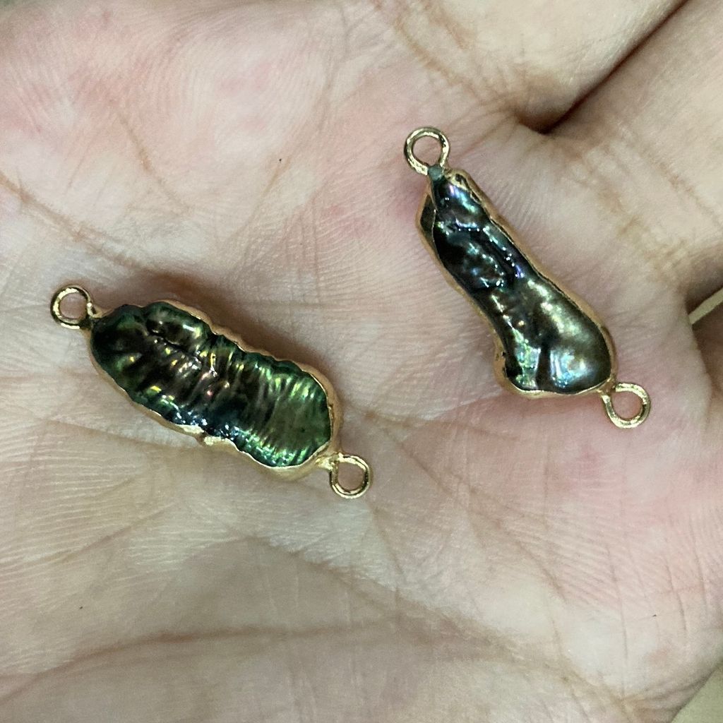 Hạt Ngọc Trai Tự Nhiên Nhiều Hình Dạng cẩn kim loại làm DIY Móc Vòng Tay, Vòng Cổ Nữ Trang PKM001S